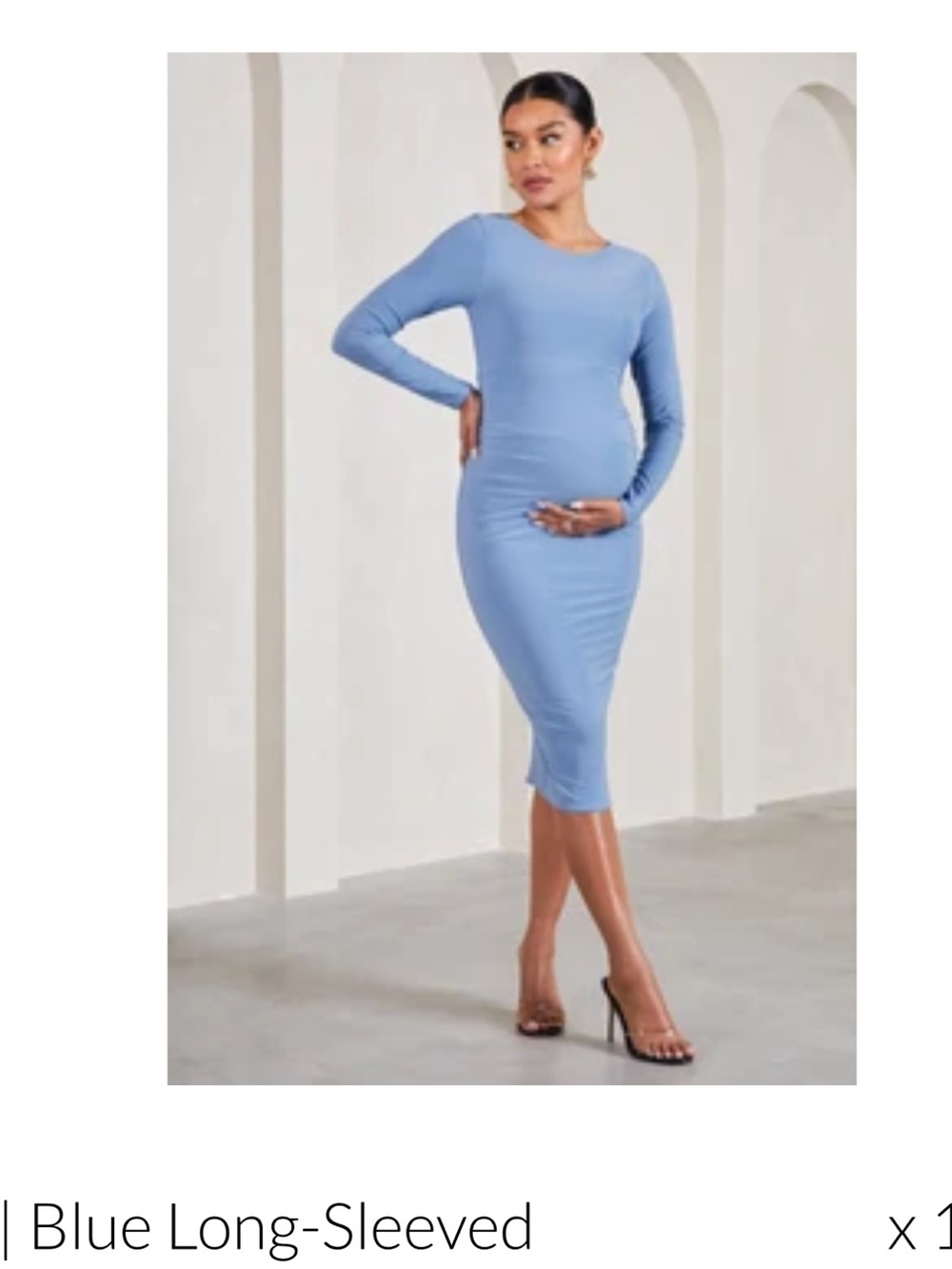 Sky Blue Long-Sleeve Maternity Bodycon Dress
